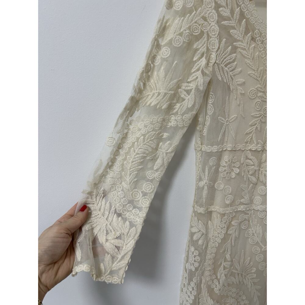 Y2K Lace Sheer Fairy Whimsy‎ Dress Short Ivory 3/4 Sleeve Express Womens - Picture 4 of 12